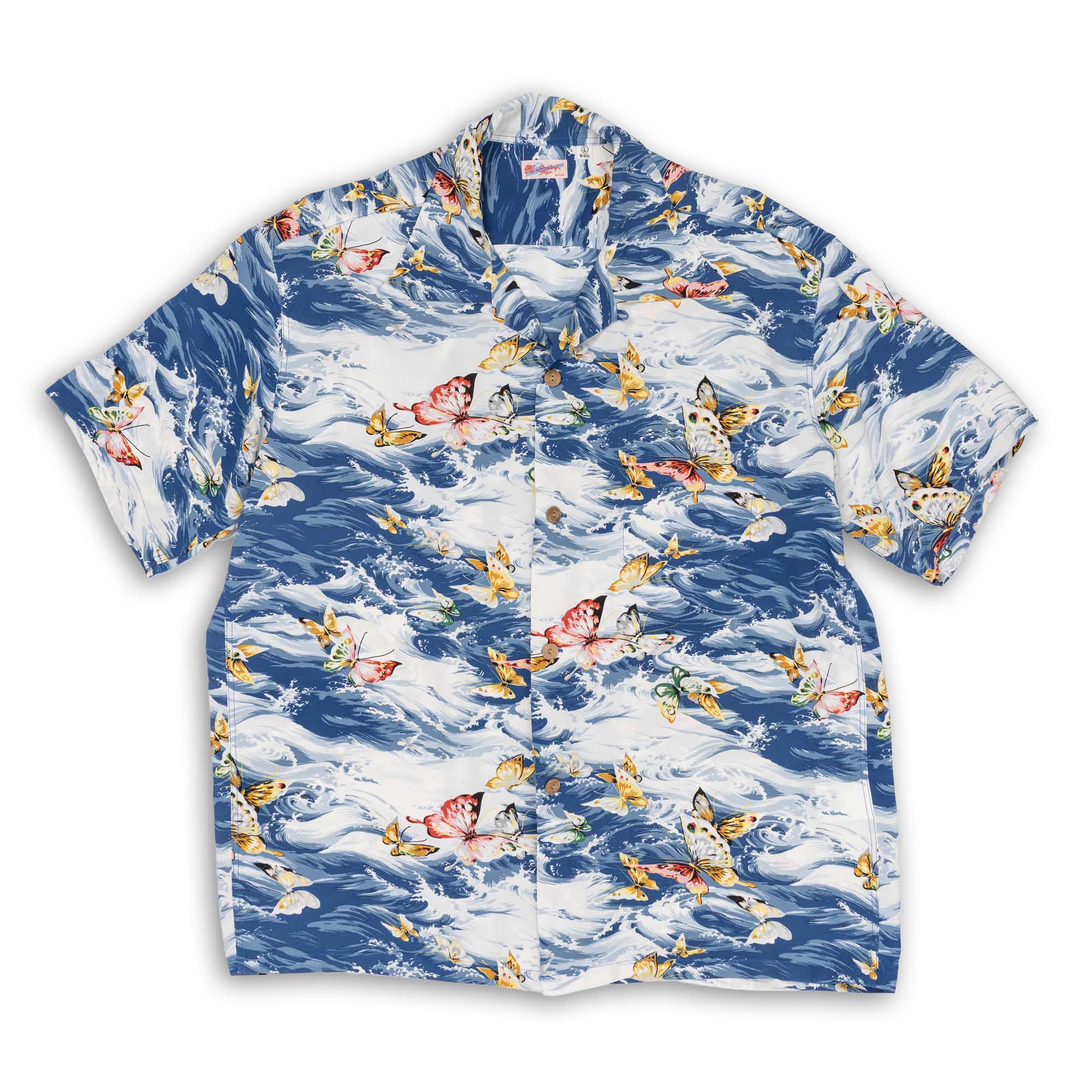 Sun Surf Butterfly Splash Hawaiian Shirt Navy