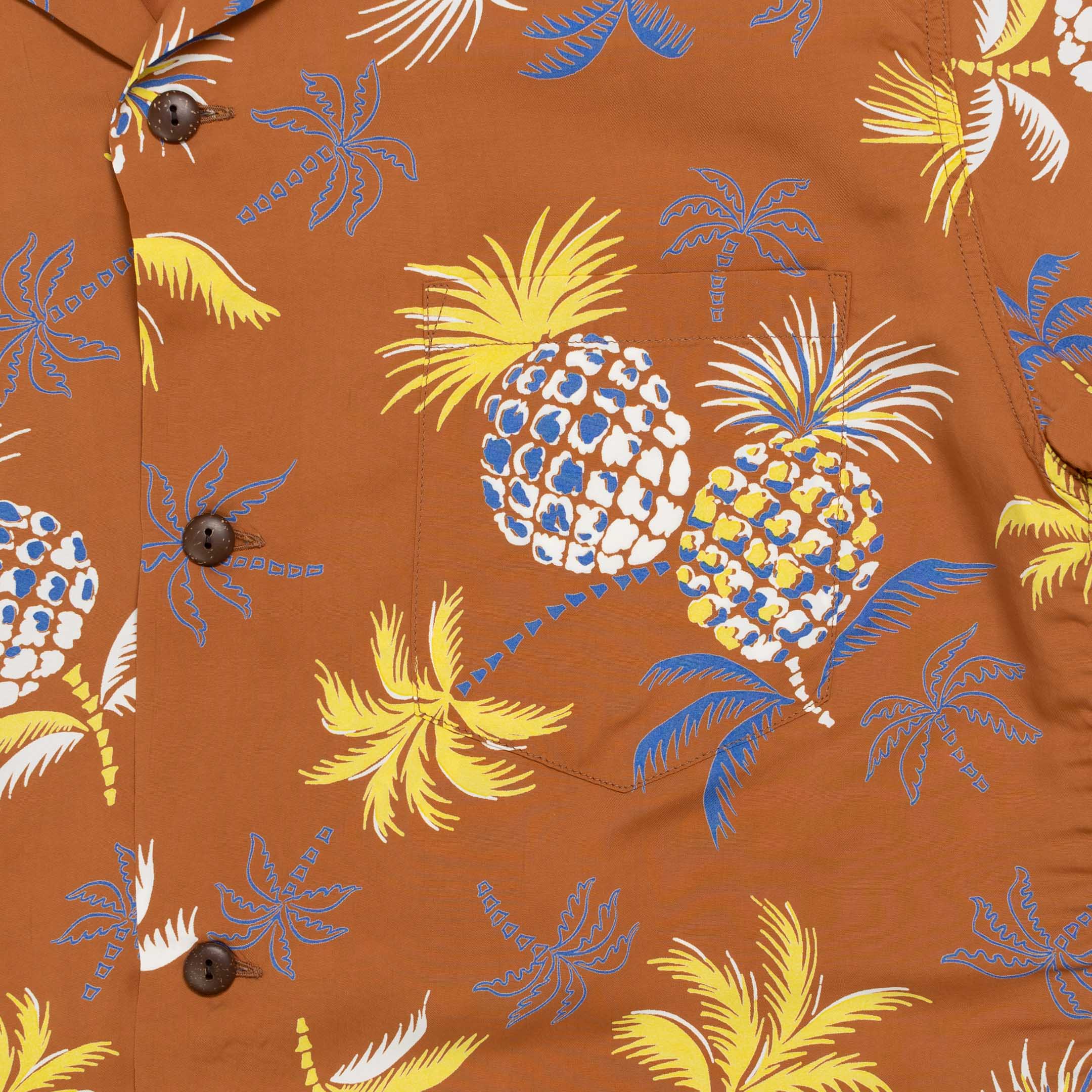 Sun Surf Palms & Pineapples Hawaiian Shirt Brown - Image 3