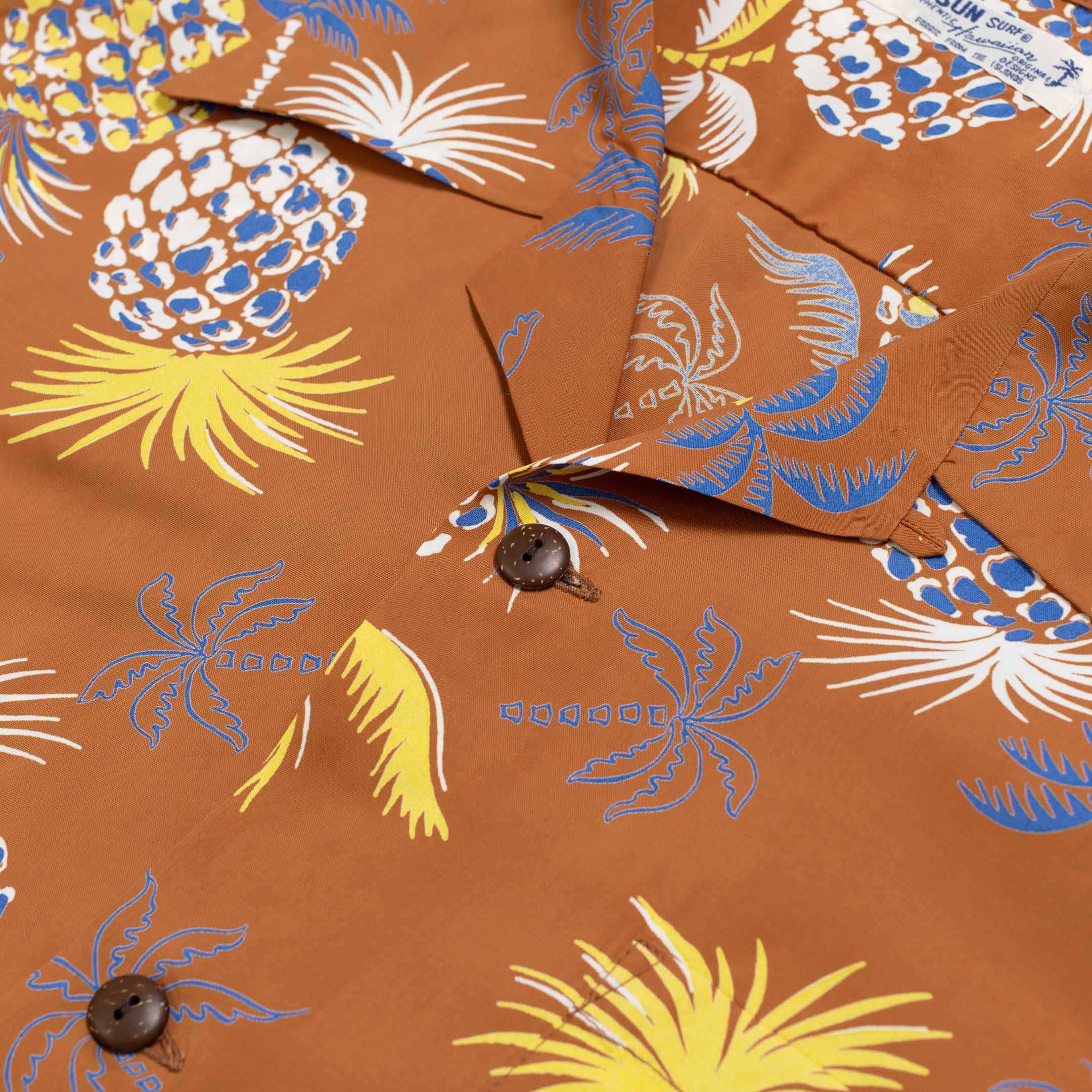 Sun Surf Palms & Pineapples Hawaiian Shirt Brown - Image 5
