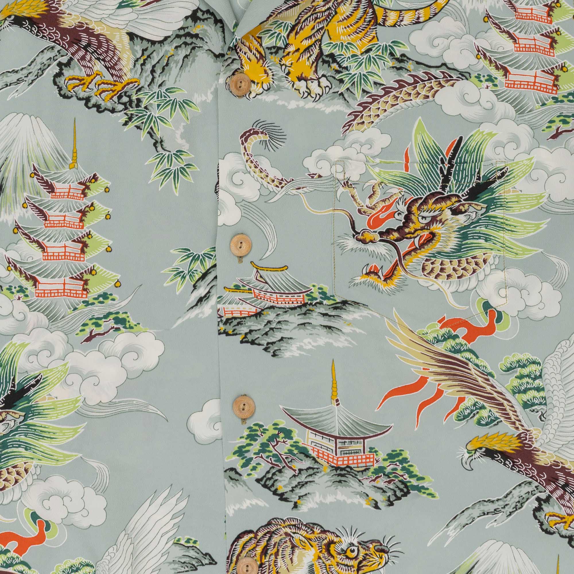 Sun Surf Special Edition 'Eagle, Tiger, Dragon' Hawaiian Shirt Grey - Image 4