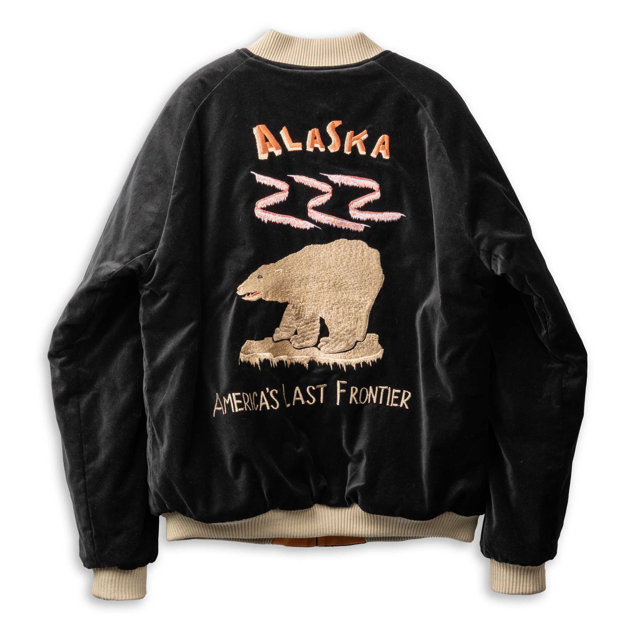 Tailor Toyo Late 1950's Style Velveteen Souvenir Jacket Polar Bear x Alaska Map - Image 2
