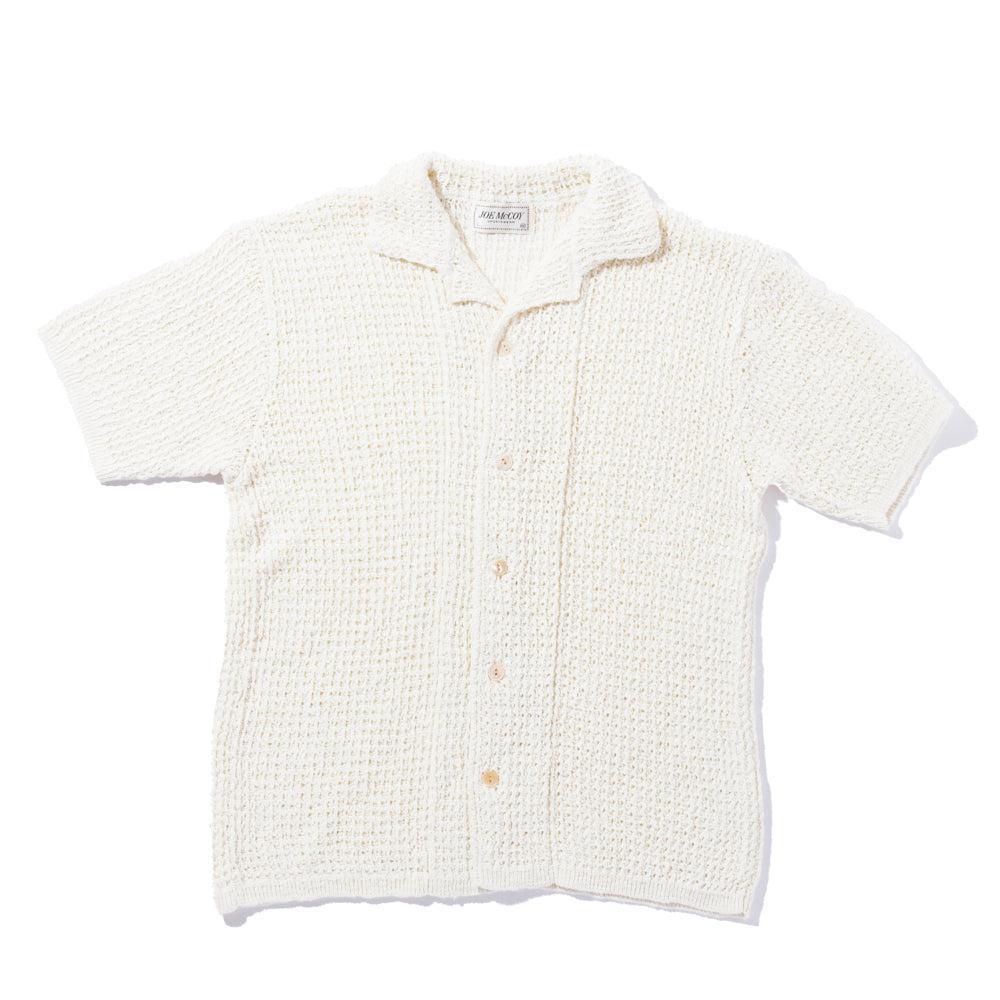 The Real McCoy's Cotton Knitted Button Up Shirt Milk
