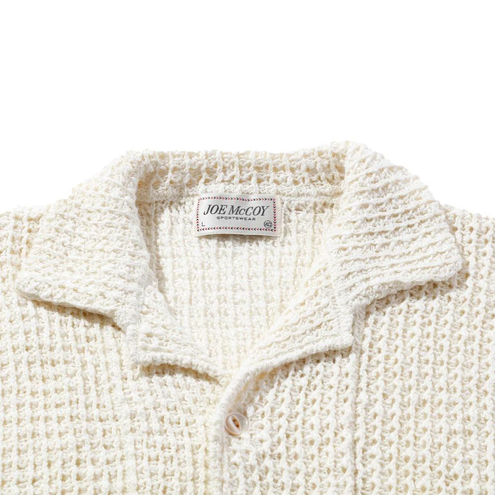 The Real McCoy's Cotton Knitted Button Up Shirt Milk - Image 3