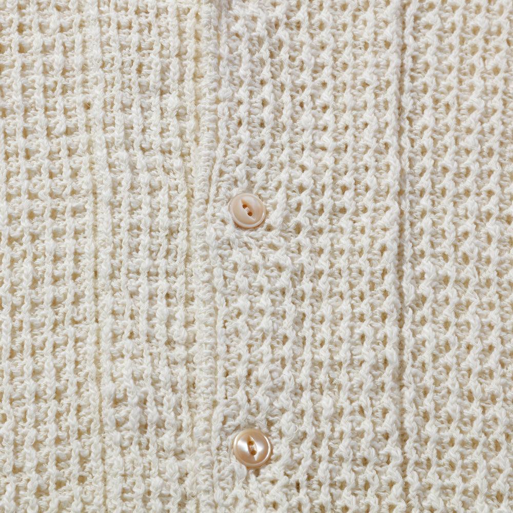 The Real McCoy's Cotton Knitted Button Up Shirt Milk - Image 4