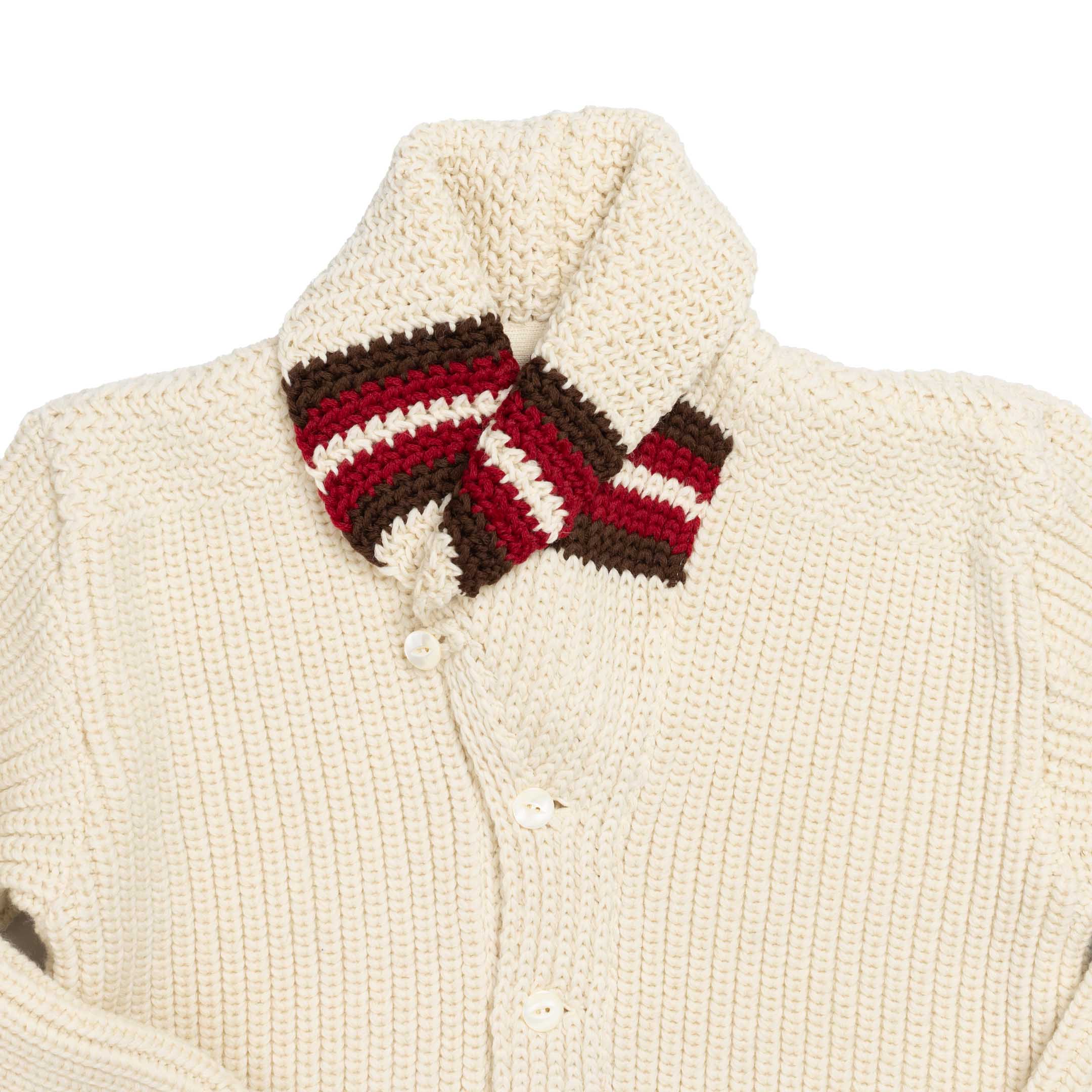 The Real McCoy's Striped Shawl Collar Cardigan Ecru - Image 3