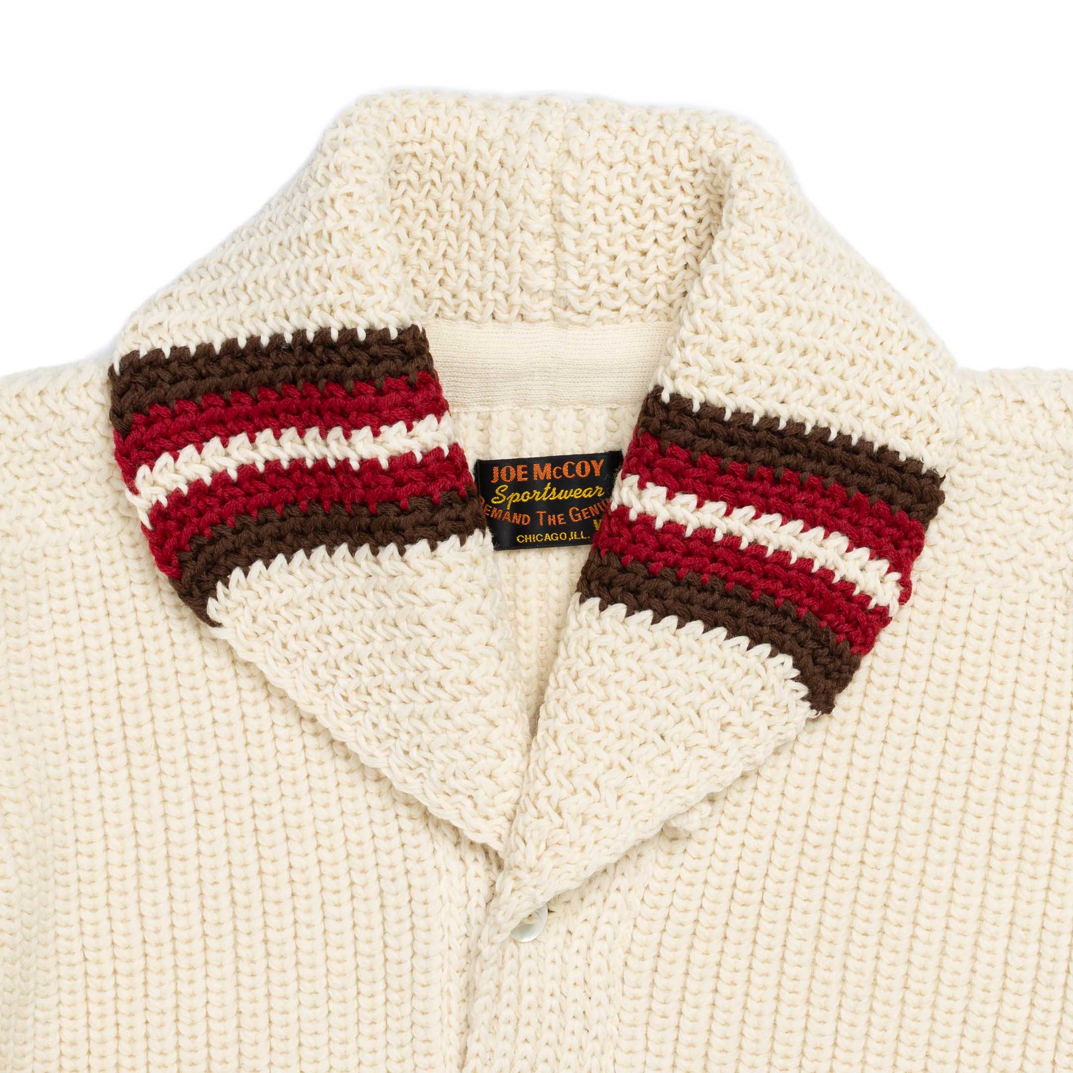 The Real McCoy's Striped Shawl Collar Cardigan Ecru - Image 4
