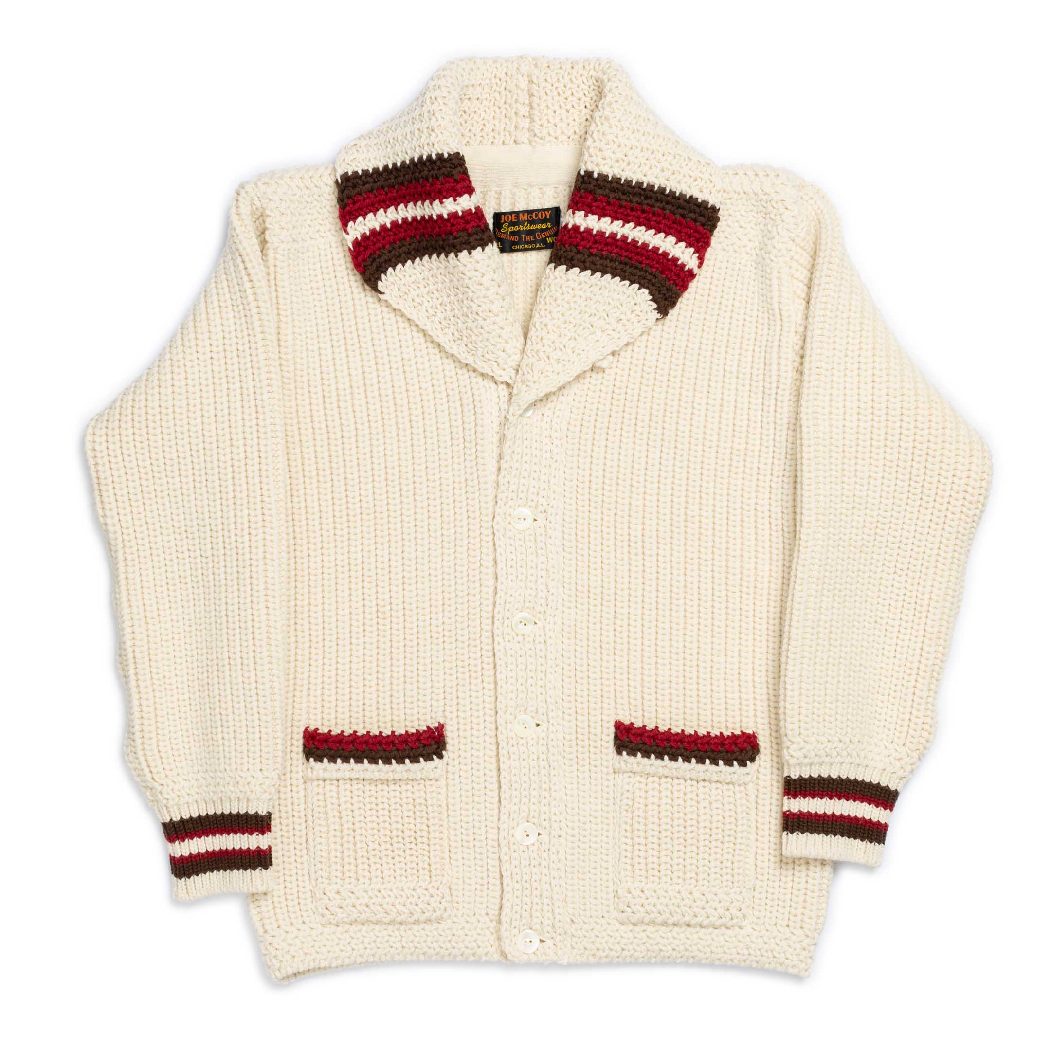 The Real McCoy's Striped Shawl Collar Cardigan Ecru - Image 6