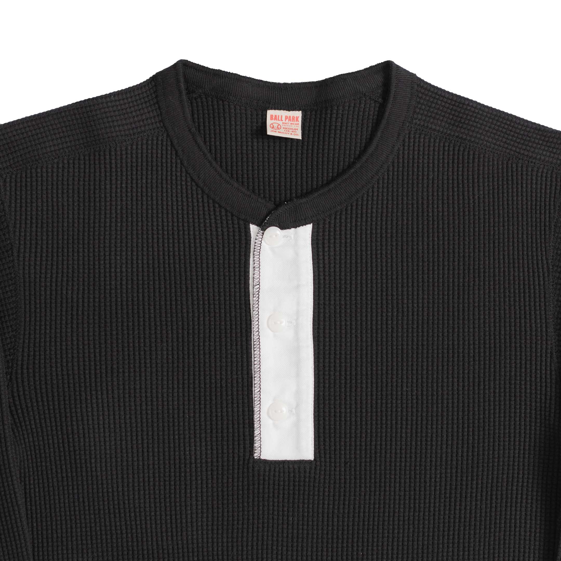 The Real McCoy's Waffle Thermal Henley Undershirt Black - Image 3