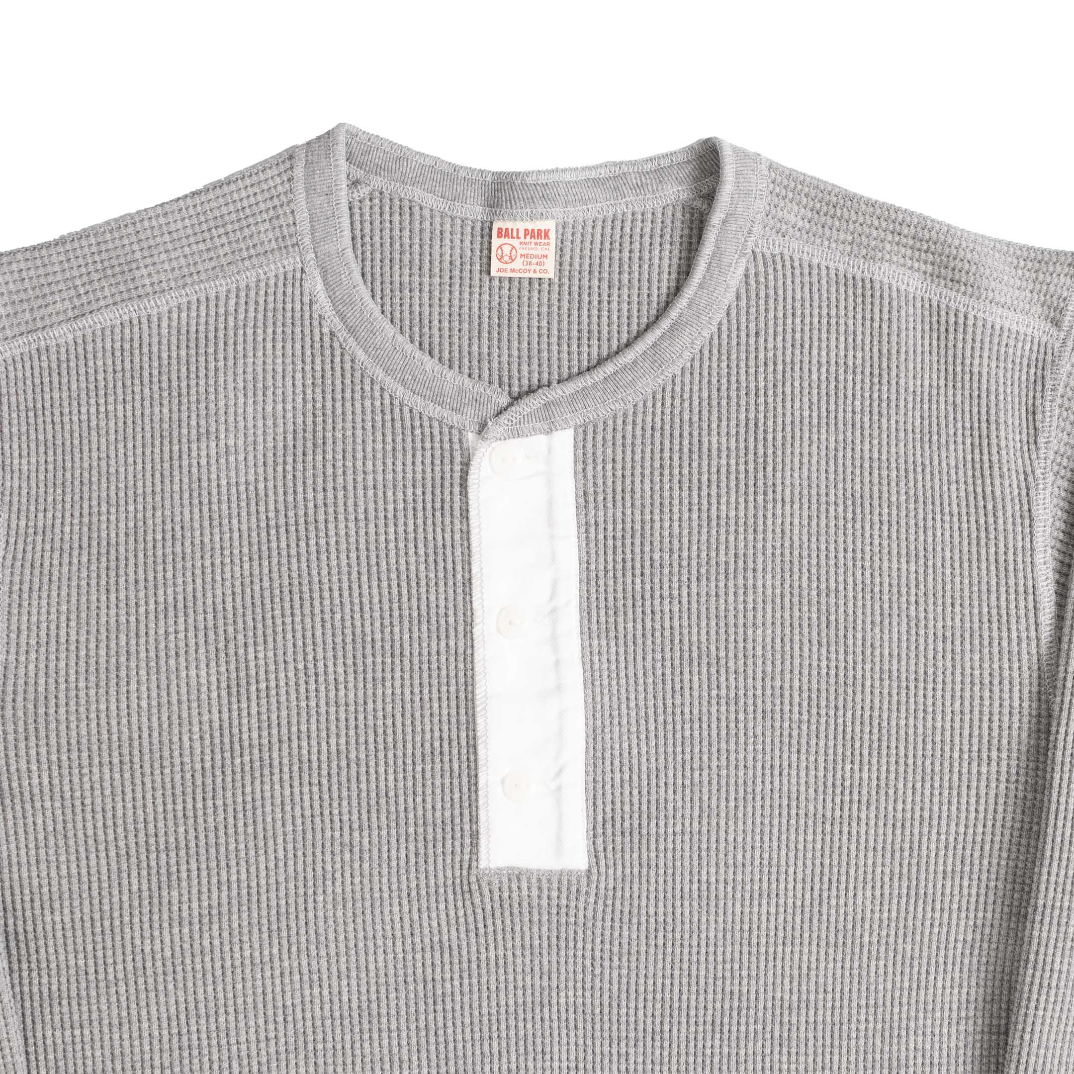 The Real McCoy's Waffle Thermal Henley Undershirt Medium Grey - Image 3