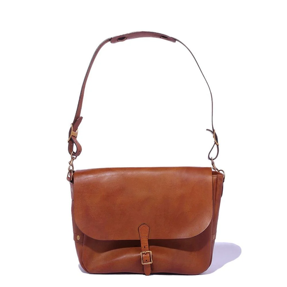 Vasco Leather Postman Shoulder Bag (Large) Camel