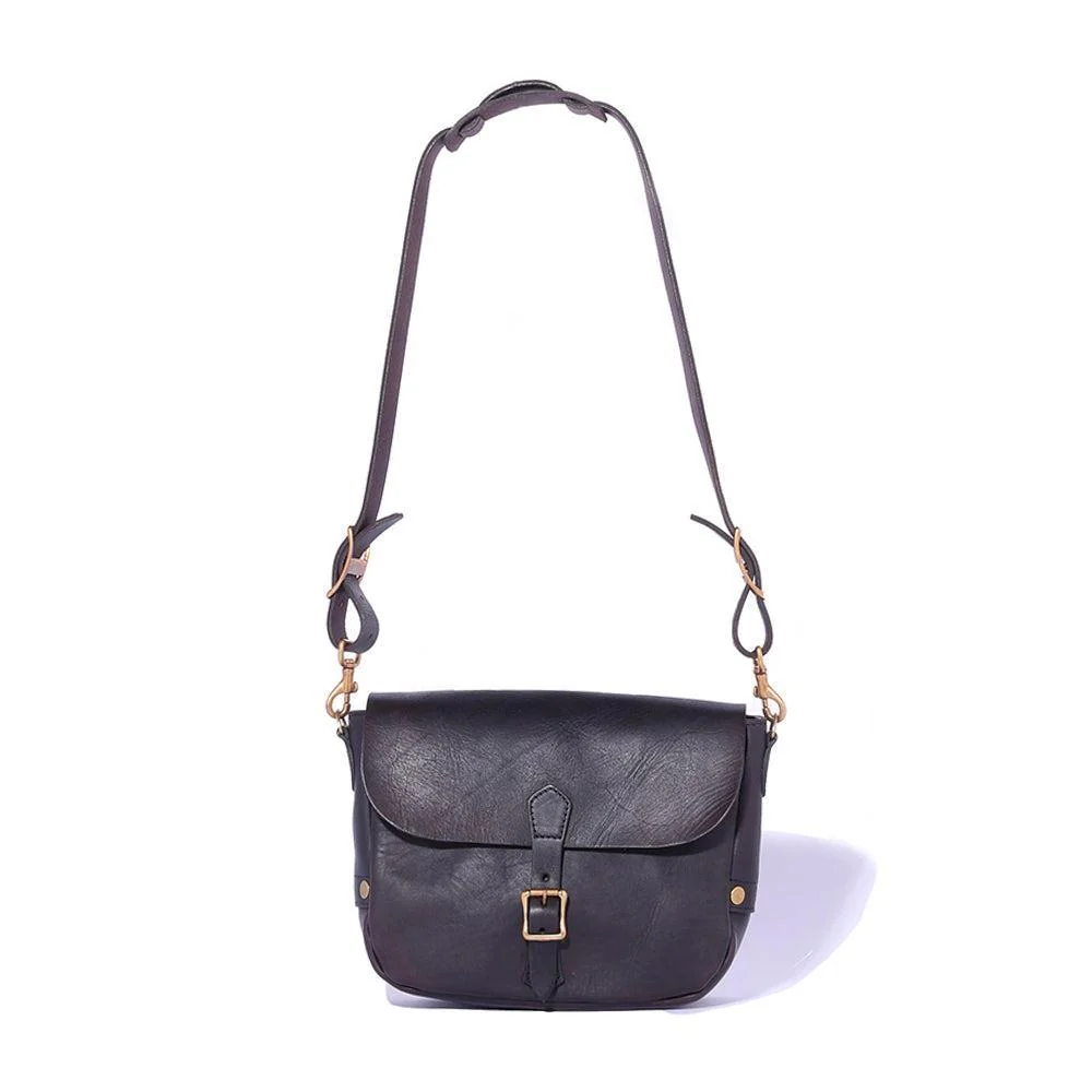 Vasco Leather Postman Shoulder Bag (Small) Black