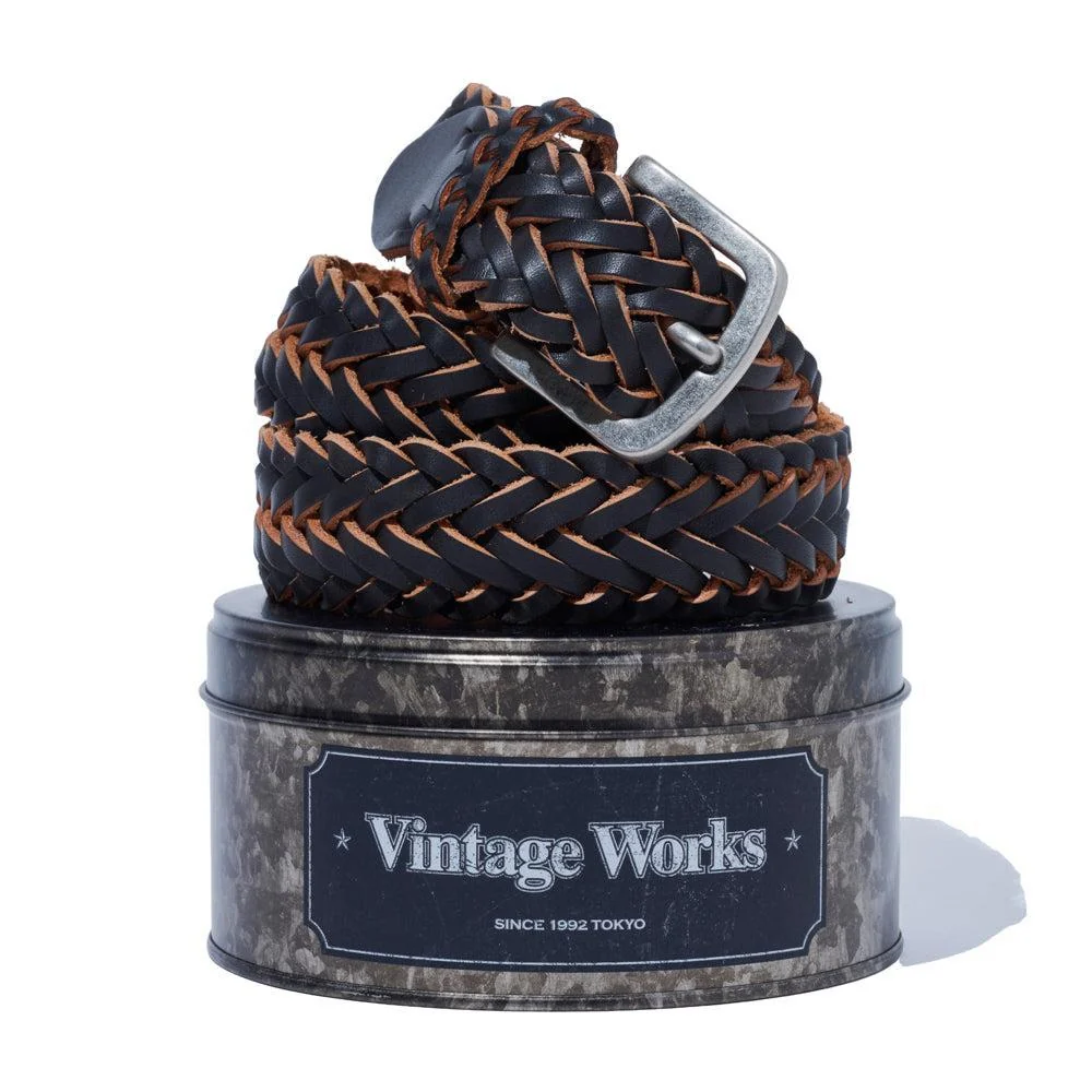 Vintage Works Leather Mesh Belt Black - Image 3