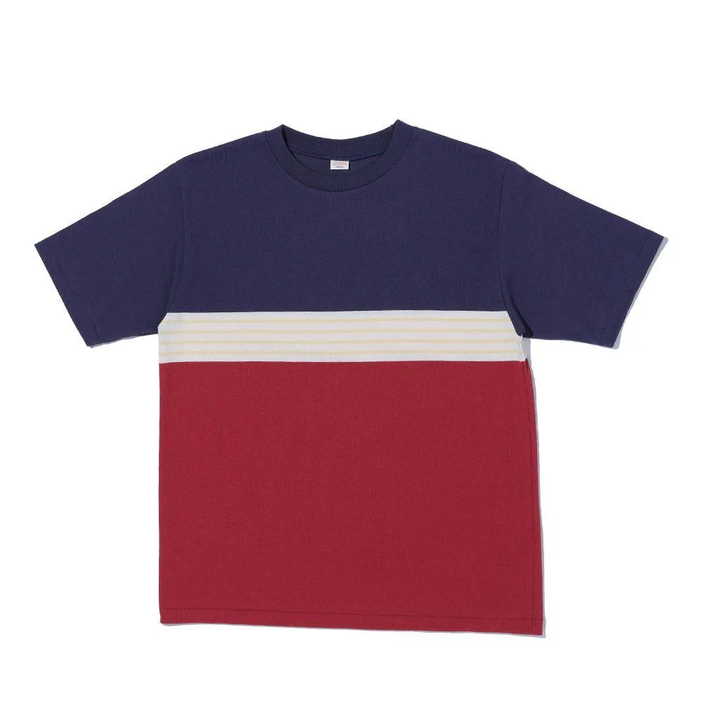 Warehouse & Co. Lot. 4112 Panel Border T-shirt Navy/Bordeaux