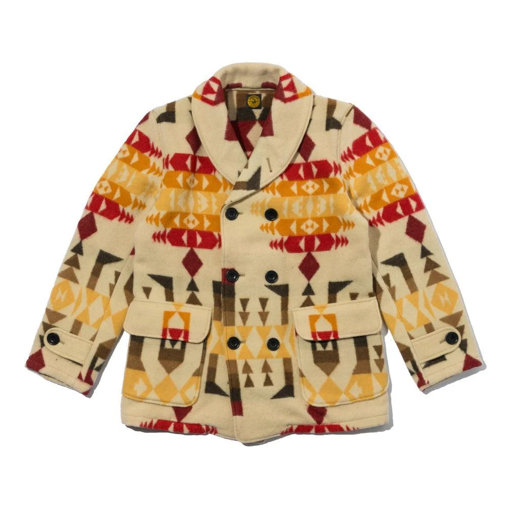 Warehouse & Co. X John Gluckow Blanket Pattern Mackinaw Coat Beige