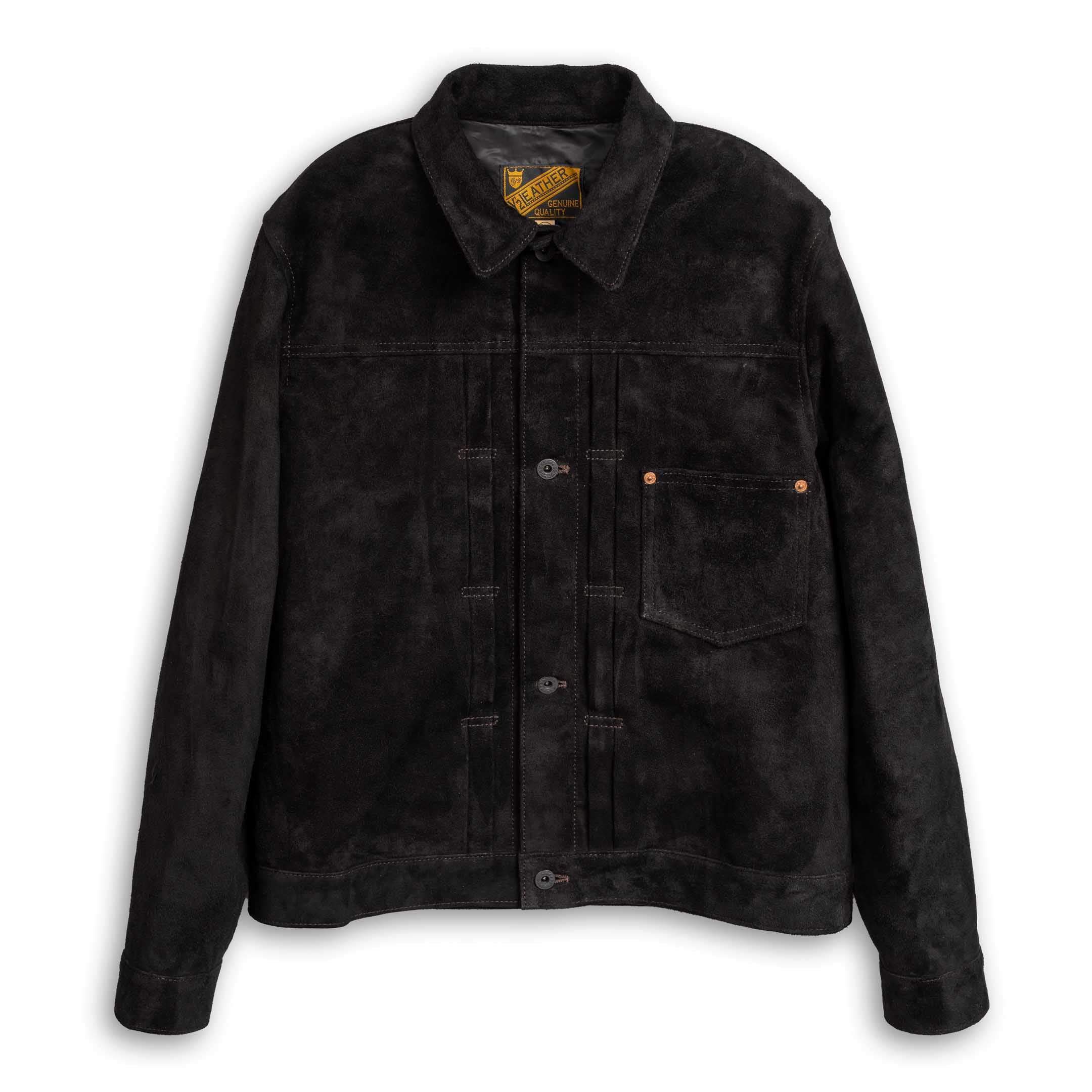 Y'2 Leather Horse Roughout WWII Jean Jacket Black