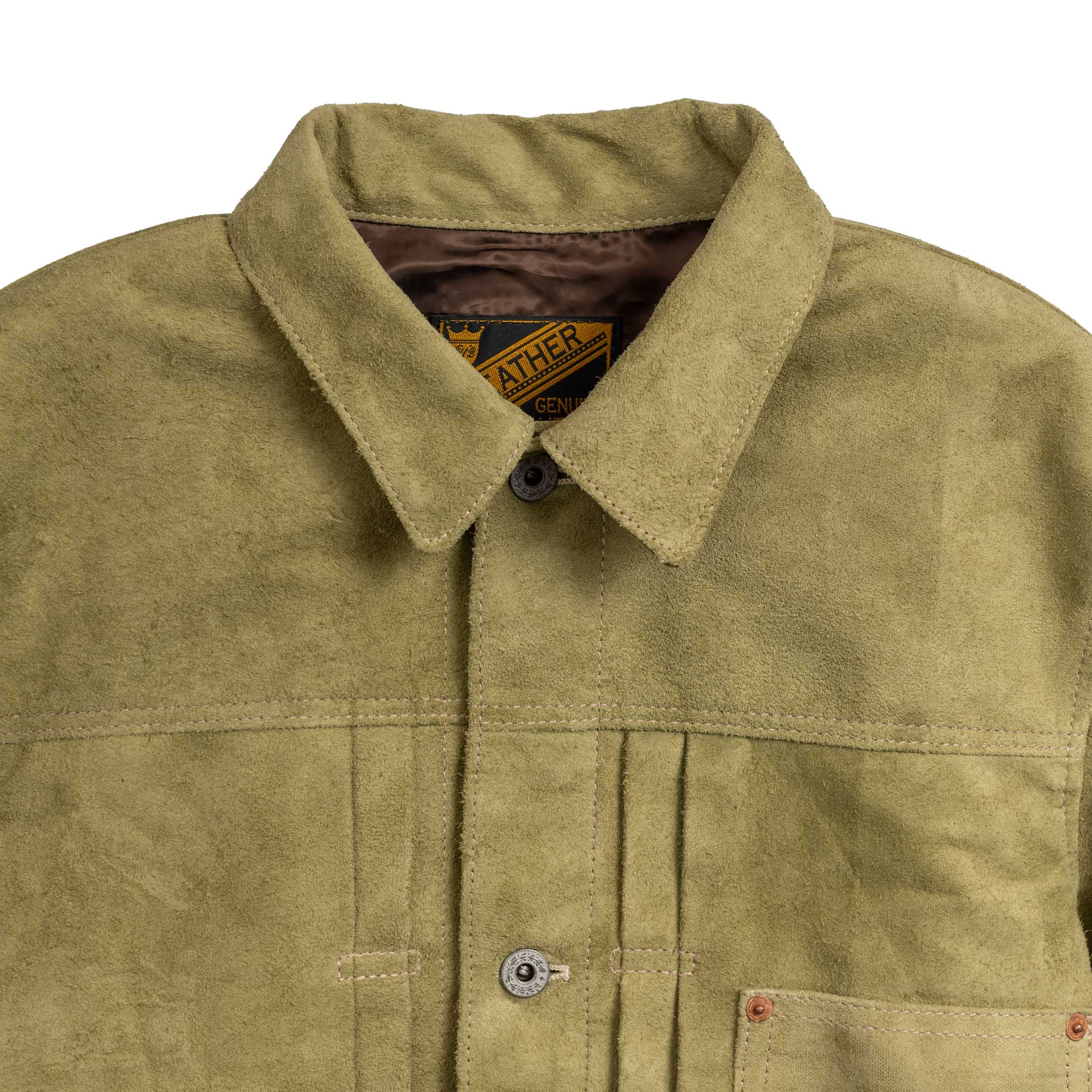 Y'2 Leather Horse Roughout WWII Jean Jacket Khaki - Image 3