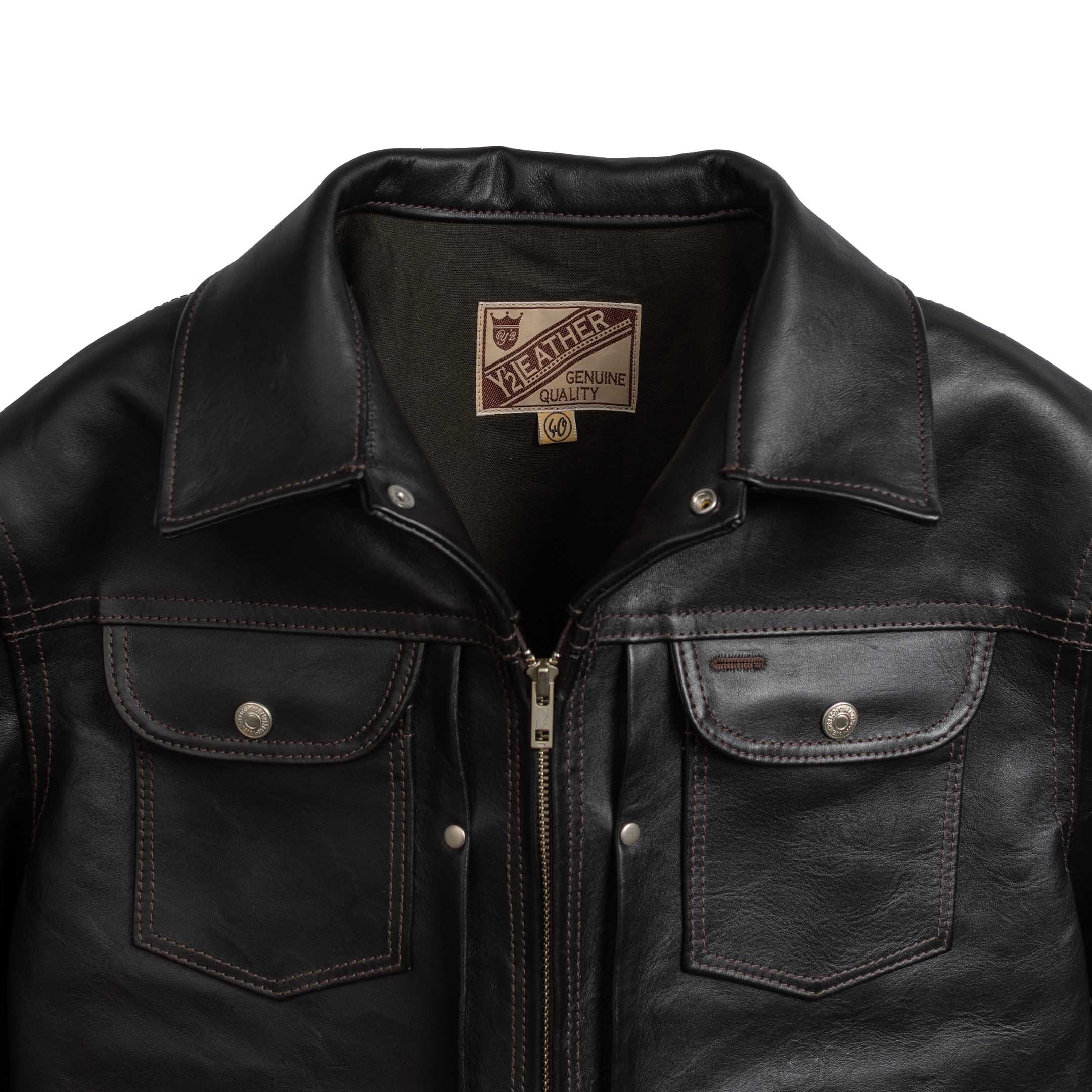 Y'2 Leather Iron Tanned Horse 60's Jean Jacket Black - Image 3