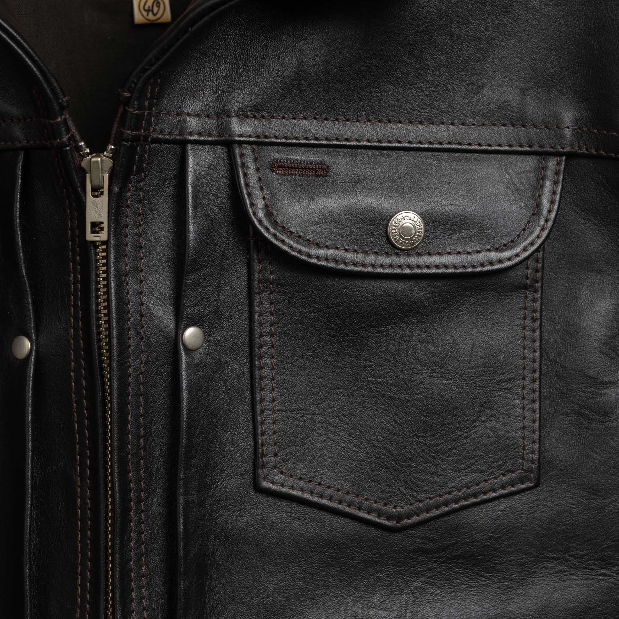 Y'2 Leather Iron Tanned Horse 60's Jean Jacket Black - Image 4